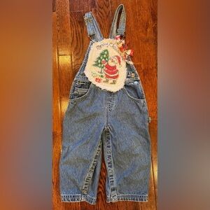 24m Vintage Holiday Duck Head Overalls Hand Painted Santa Patches Ugly Christmas